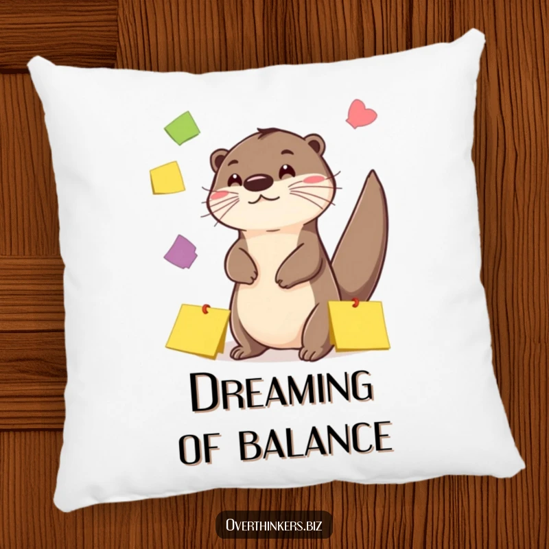 Funny Otter Sticky Note Juggling Pillow: A soft pillow featuring a playful otter juggling colorful sticky notes with its tail.