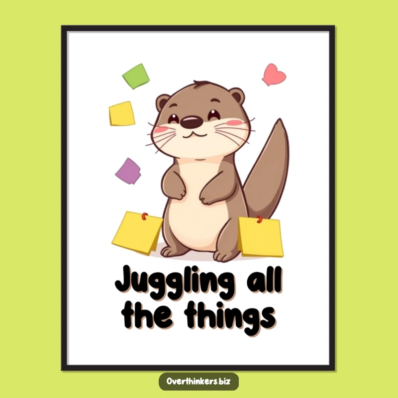 Funny Otter Sticky Note Juggling Digital Print - Instant Playful Art