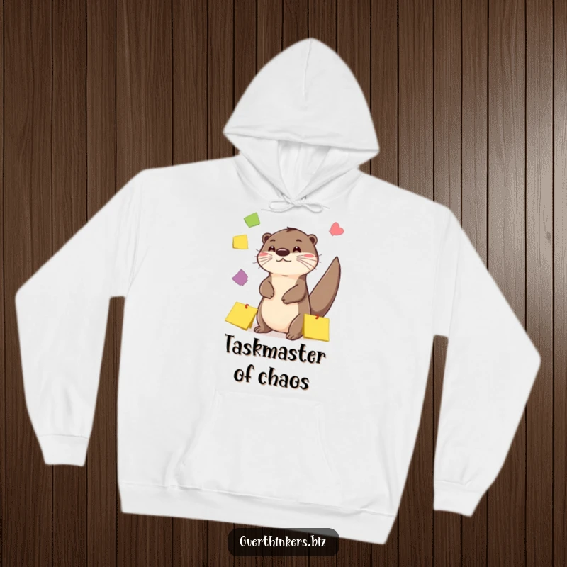 Funny Otter Sticky Note Juggling Hoodie: A cozy hoodie featuring a playful otter juggling colorful sticky notes with its tail.