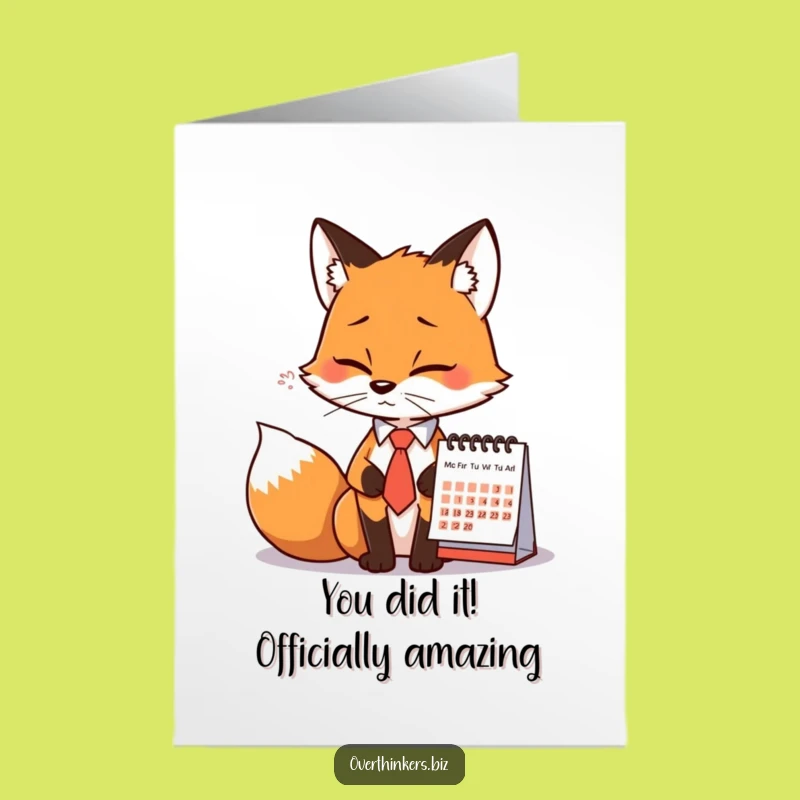 Free Printable Fox Congrats Card: Dramatic Calendar Sigh - Quick Downloadable Gift!